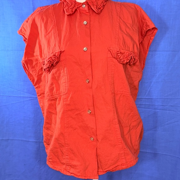 Vintage ! Gitano Red Button-Up Blouse with Ruffle Details - Picture 1 of 5